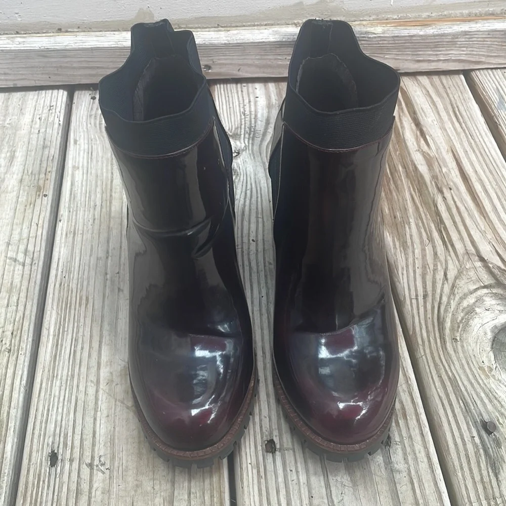 Steve Madden Oxblood Patent Leather Chelsea Ankle Boots Block Heel Women’s SZ 10